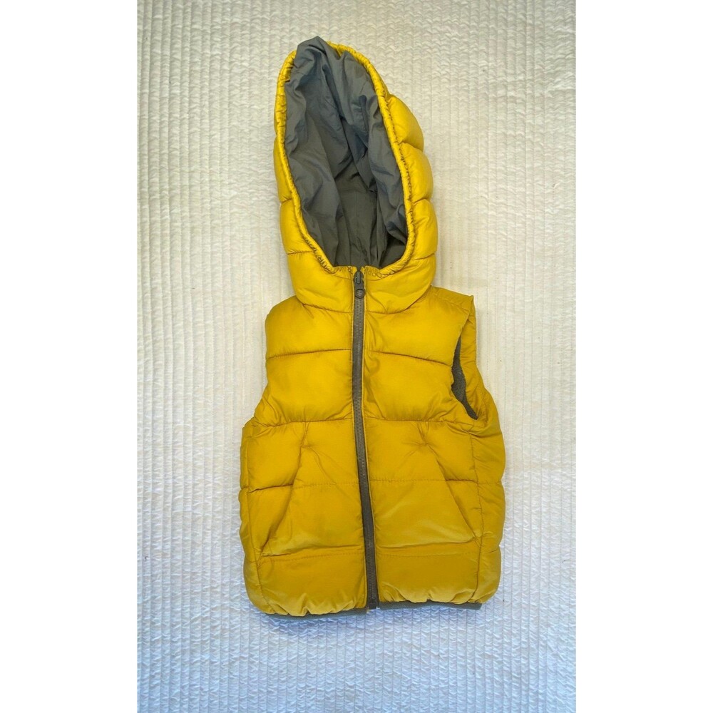 Zara Baby Unisex Yellow Hooded Puffer Vest Fleece Lined Size 2-3 Years 98cm